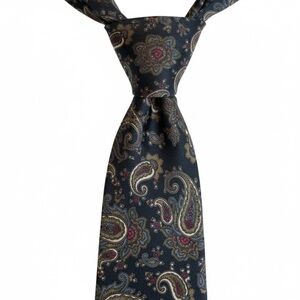 Woodward Italian 100% Silk Necktie Burgundy Blue Paisley Pattern Made in USA EUC